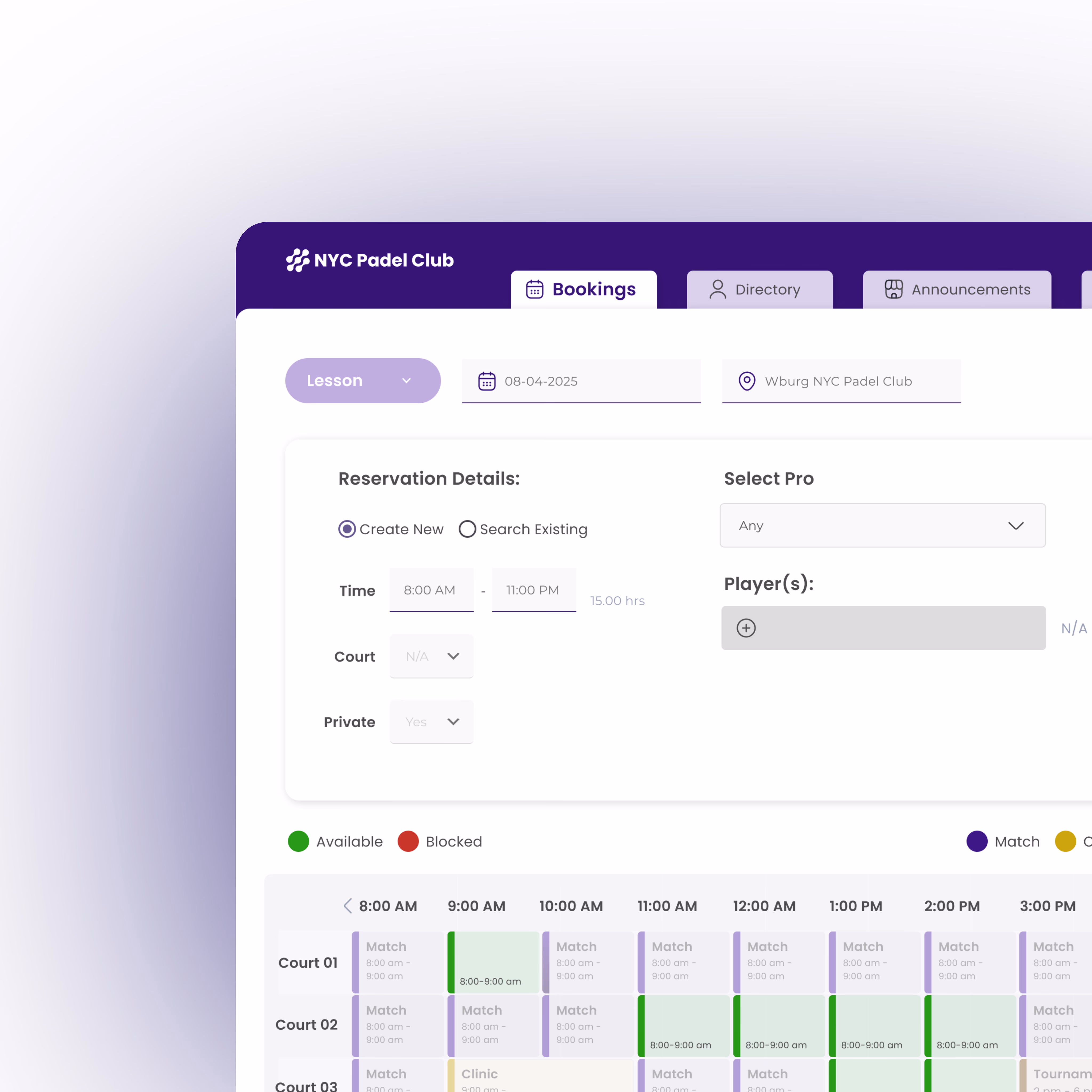 Serve admin dashboard for booking management